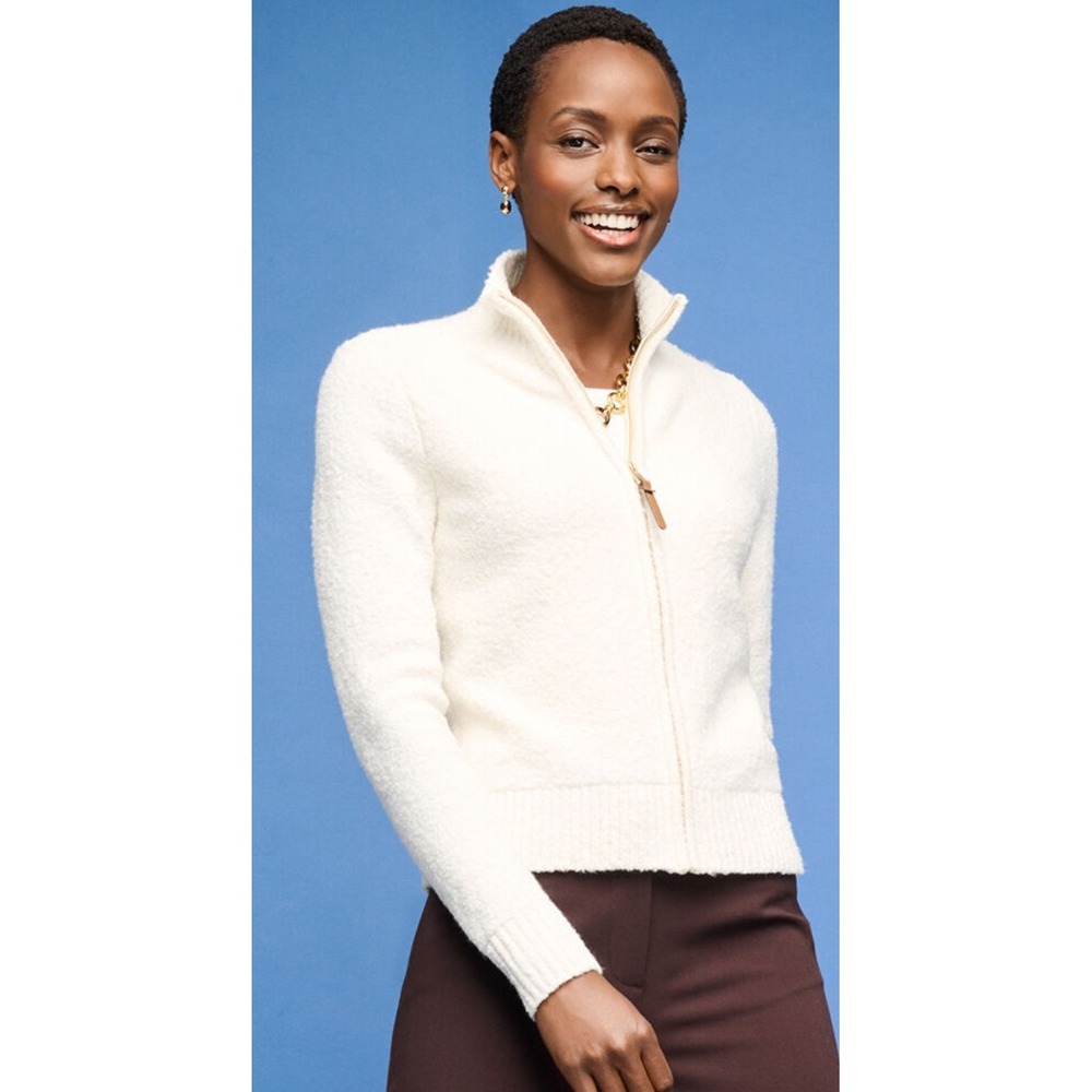 Talbots Loop Stitch‎ Cardigan Sweater Cozy Minimalist Capsule Wardrobe White SP